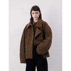 AM Vision RO Minimalist Belted Short Coat in Brown with Oversized Fit and Stylish Design