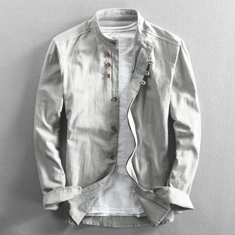 AM Vision RO Minimalist Design Shirt in Light Gray with Button Front and Casual Look