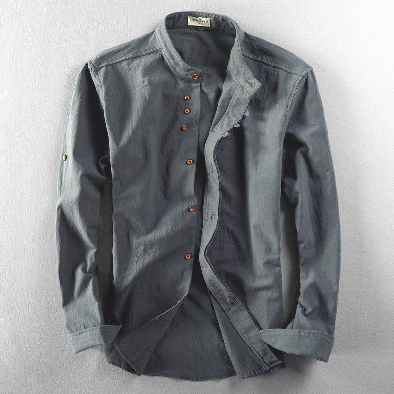 AM Vision RO Minimalist Design Shirt in gray with a button-up style and relaxed fit