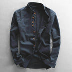 AM Vision RO Minimalist Design Shirt in Dark Blue with Button-Up Front and Folded Cuffs
