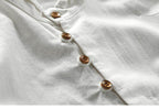 AM Vision RO Minimalist Design Shirt in white featuring wooden buttons for a stylish look