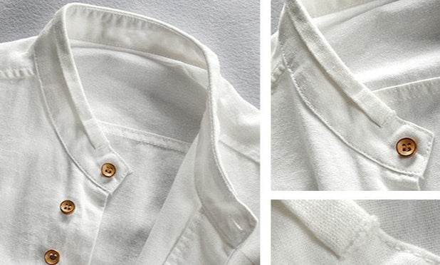 Close-up of AM Vision RO Minimalist Design Shirt showcasing buttons and collar details