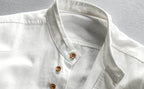 White AM Vision RO Minimalist Design Shirt with a Mandarin Collar and Wooden Buttons