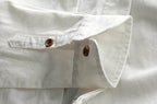Close-up of a white shirt showcasing its Minimalist Design Shirt with elegant buttons and clean lines