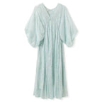 Mint Blue Dress with Embroidery featuring flowy sleeves and delicate floral details