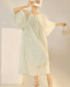 Mint Blue Dress with Embroidery featuring elegant draped sleeves and a flowing design