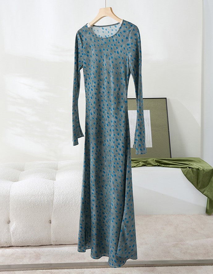 Elegant AM Vision RO Mulberry Silk Dress with Artistic Prints in a Flowing Design