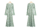 Light Blue Mulberry Silk Dress with Artistic Prints and Flared Sleeves for Elegant Style