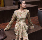 Elegant Mulberry Silk Dress featuring Artistic Prints in Soft Floral Design for a Chic Look
