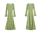 AM Vision RO Mulberry Silk Dress with Artistic Prints in Green and Flared Sleeves