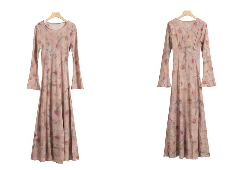 AM Vision RO Mulberry Silk Dress with Artistic Prints in Soft Pastel Colors for Elegant Occasions