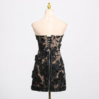 Back view of AM Vision RO Naked Illusion Dress With Embroidered Flowers showcasing elegant floral details
