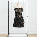 Naked Illusion Dress With Embroidered Flowers in Black, featuring a strapless design and floral embellishments