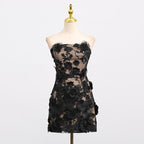 Naked Illusion Dress With Embroidered Flowers in black featuring a strapless design and floral embellishments