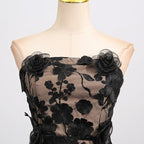 Naked Illusion Dress With Embroidered Flowers featuring intricate black floral designs on a sheer fabric