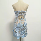 Naked Illusion Dress With Embroidered Flowers in light blue, featuring a stylish back ribbon detail