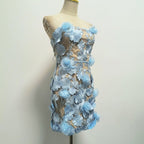 Naked Illusion Dress With Embroidered Flowers in light blue featuring intricate floral designs