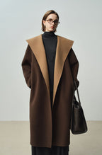 Nara Wool X Cashmere Hooded Coat in Brown and Tan for a stylish winter wardrobe