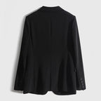 Back view of a stylish black Natural Silk Blazer from AM Vision RO, perfect for elegant occasions