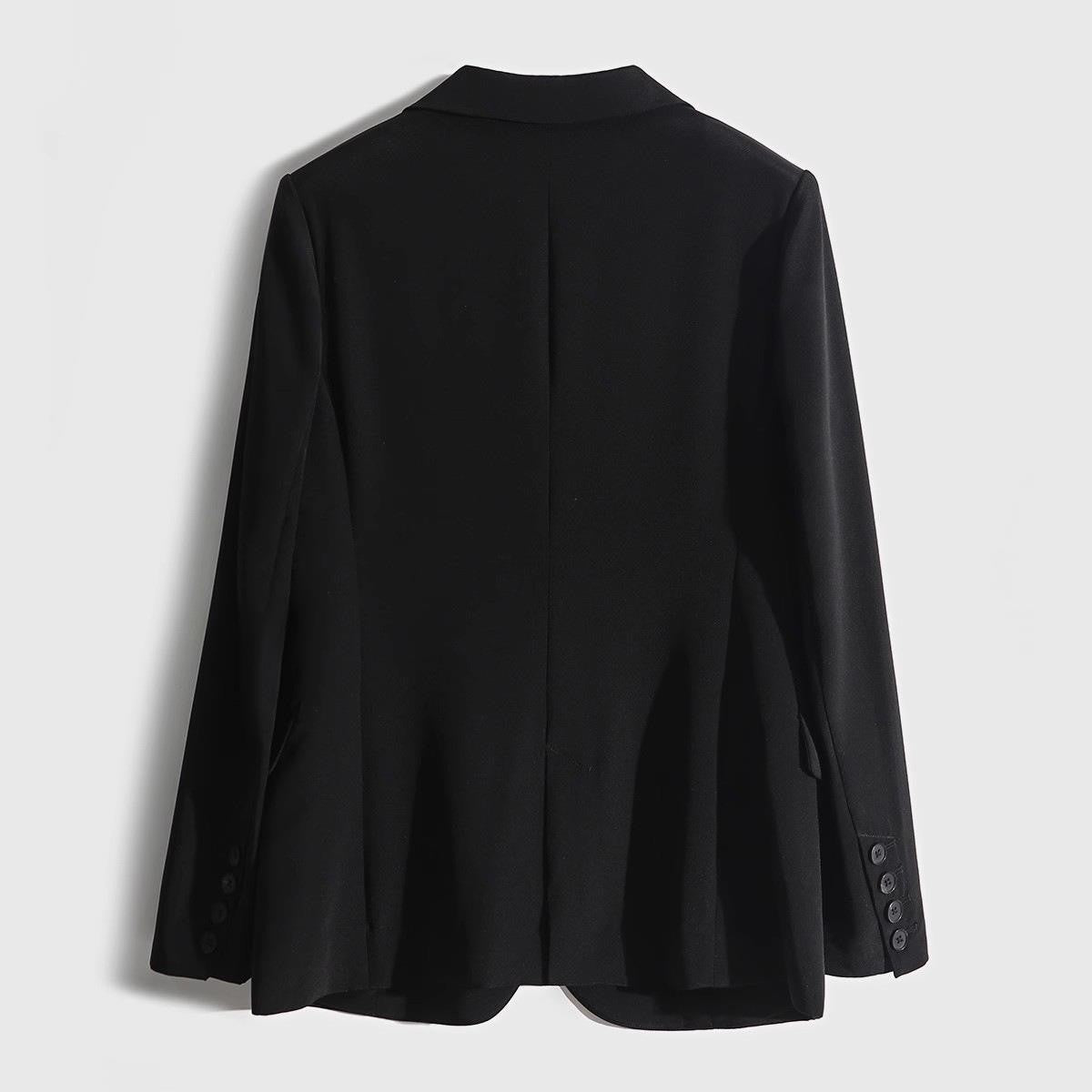 Back view of a stylish black Natural Silk Blazer from AM Vision RO, perfect for elegant occasions