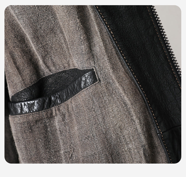 Interior view of the Noir Atlas Hooded Goatskin Jacket featuring a sleek pocket design