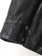 Close-up of Noir Atlas Hooded Goatskin Jacket sleeve detail featuring stylish snap buttons
