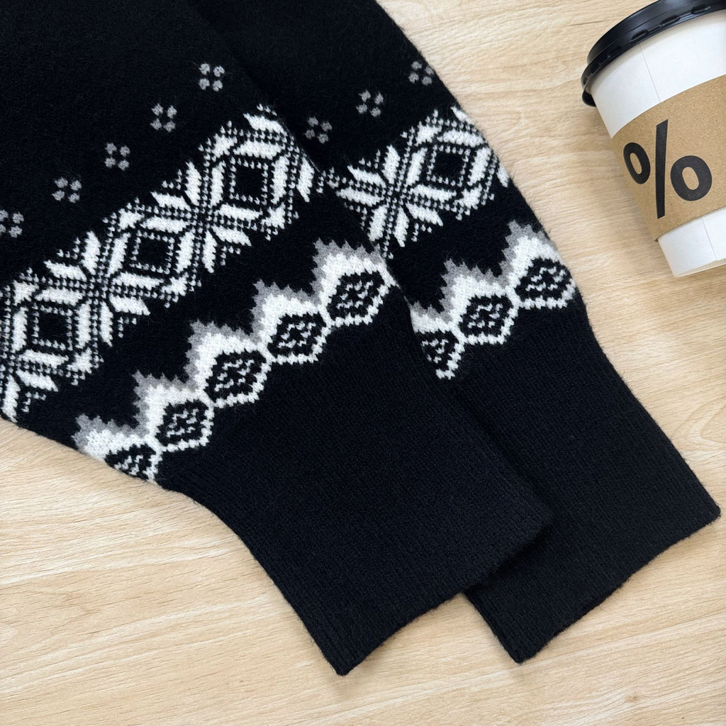 Nordic Echo Knit Set featuring a black and white pattern, perfect for cozy winter wear