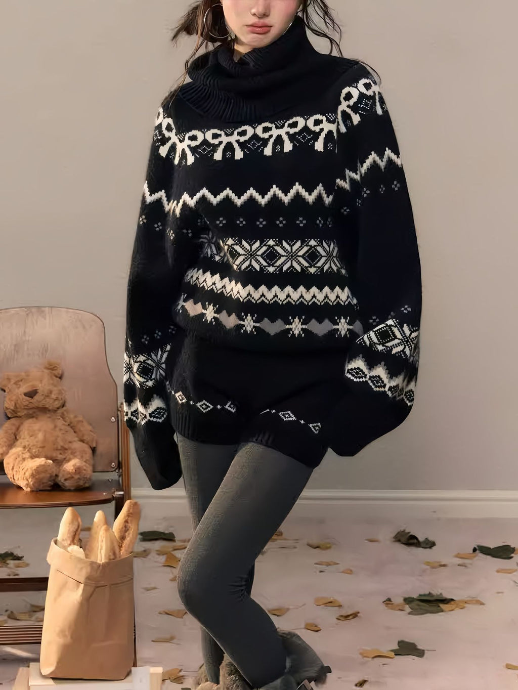Cozy Nordic Echo Knit Set featuring a stylish oversized sweater and comfortable leggings