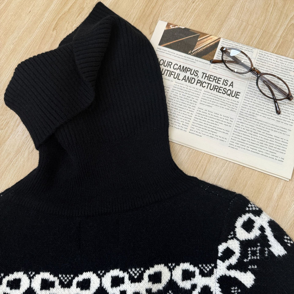 Close-up of the Nordic Echo Knit Set featuring a cozy hood and stylish fair isle pattern