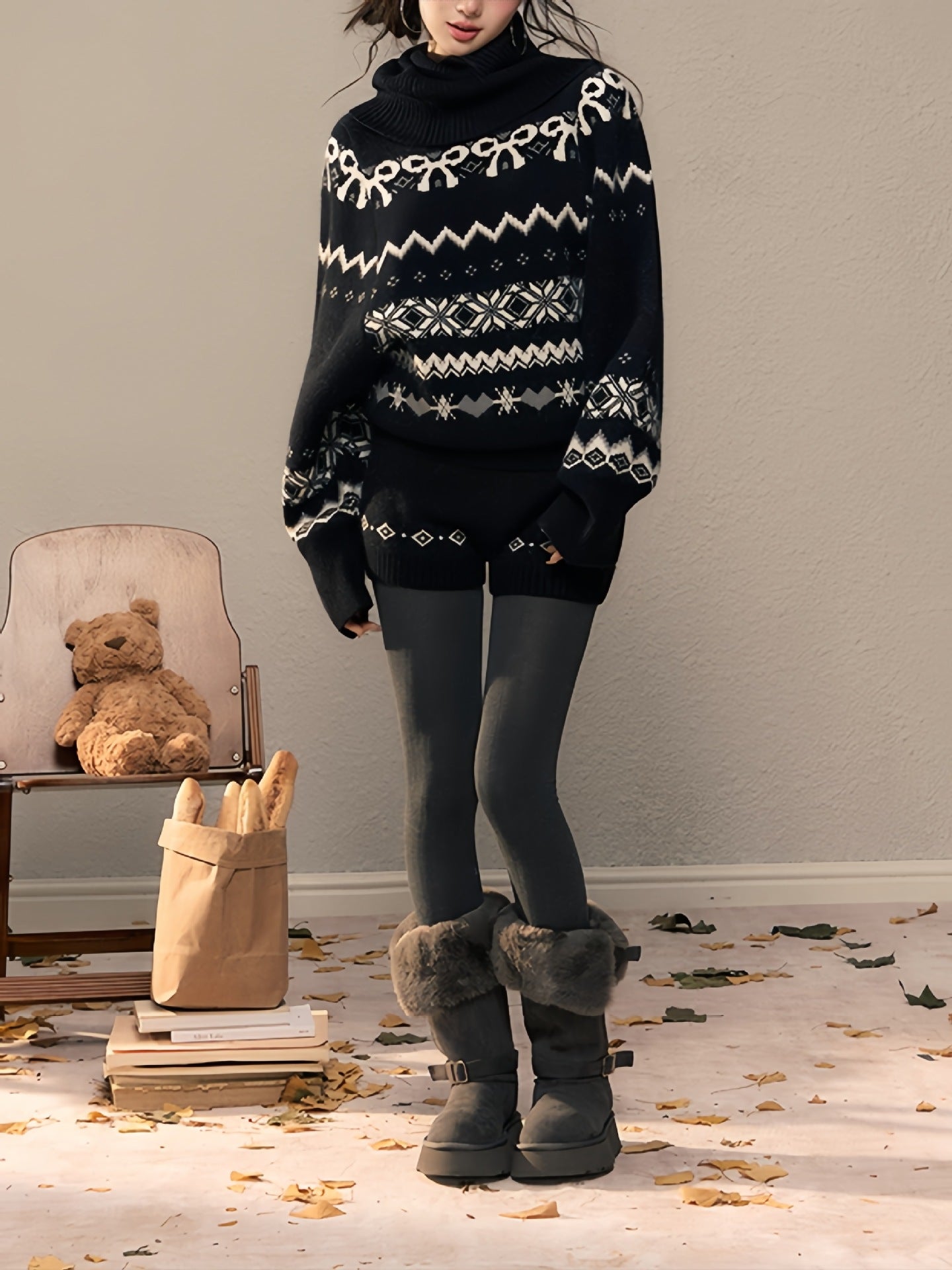 Cozy Nordic Echo Knit Set featuring a patterned sweater and warm leggings for stylish winter wear