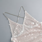 Elegant One-Shoulder Sequin Gown with Delicate Spaghetti Straps and Shimmering Detail