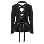 Open Back Blazer with Decorative Stone Lacing featuring a unique lace-up design and a stylish peplum silhouette