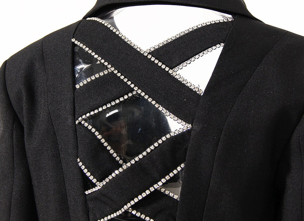 Close-up of an Open Back Blazer with Decorative Stone Lacing showcasing a stylish design
