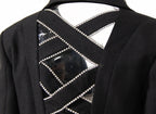 Close-up of an Open Back Blazer with Decorative Stone Lacing showcasing a stylish design