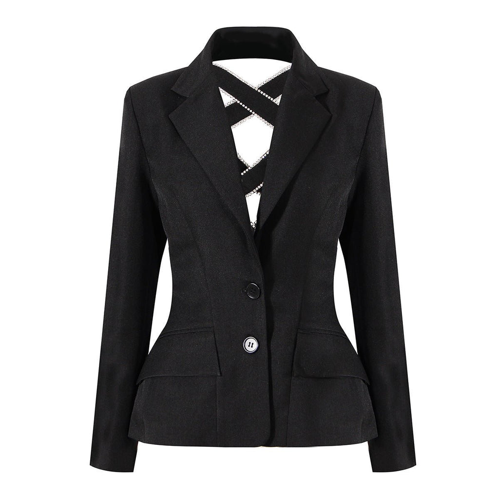 Stylish Open Back Blazer with Decorative Stone Lacing for a Modern Look and Sophisticated Style