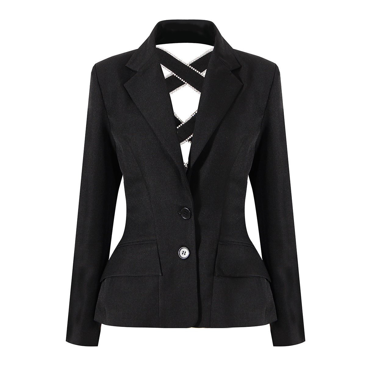 Stylish Open Back Blazer with Decorative Stone Lacing for a Modern Look and Sophisticated Style