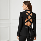 Stylish Open Back Blazer with Decorative Stone Lacing, featuring a unique crisscross design
