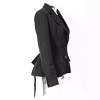 Side view of an Open Back Blazer with Decorative Stone Lacing featuring a tailored fit and elegant design