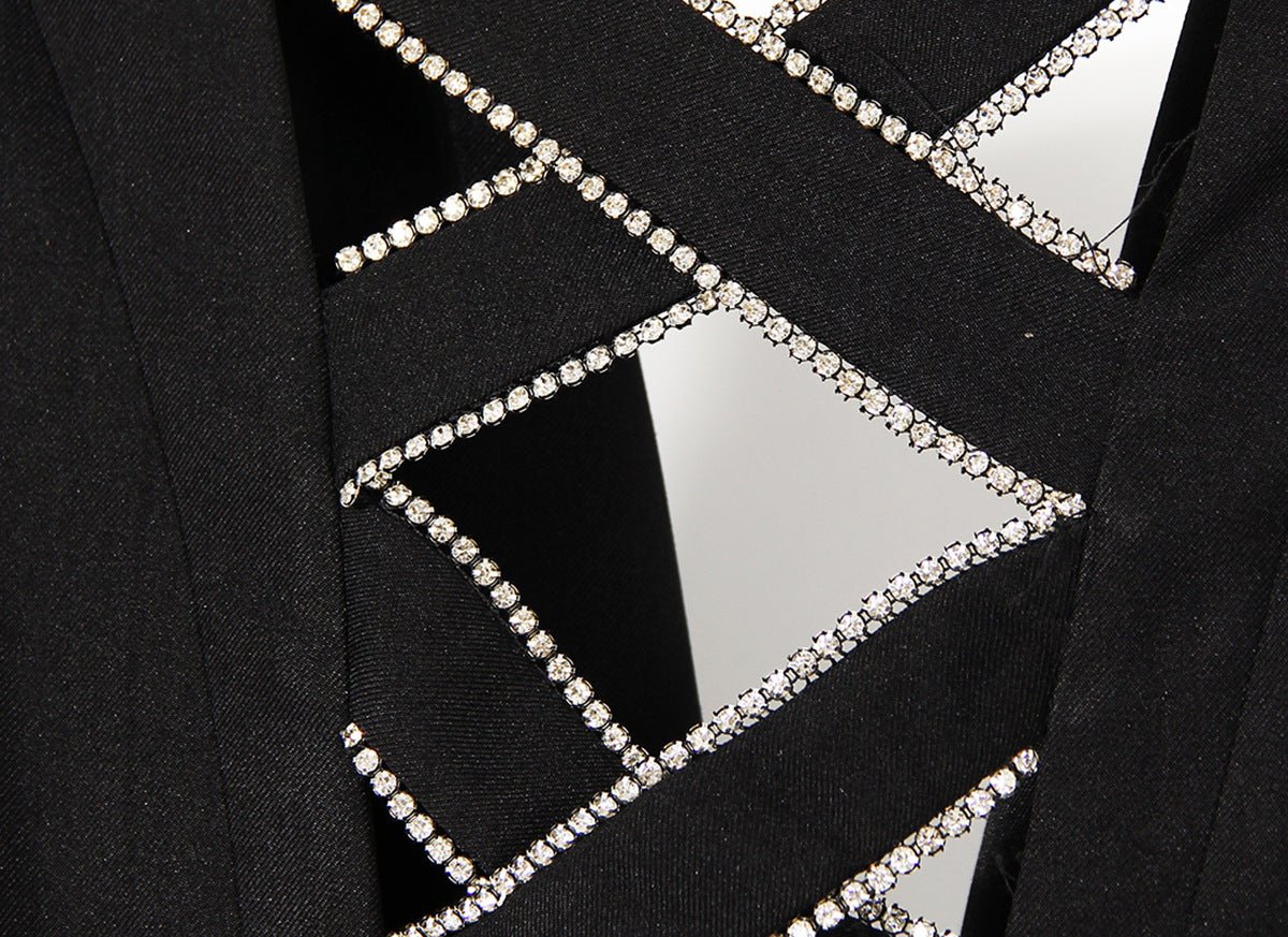 Close-up of Open Back Blazer with Decorative Stone Lacing highlighting the elegant design details