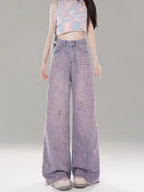 Orchid Breeze High-Waist Street Denim with Wide-Leg Design for a Stylish, Trendy Look