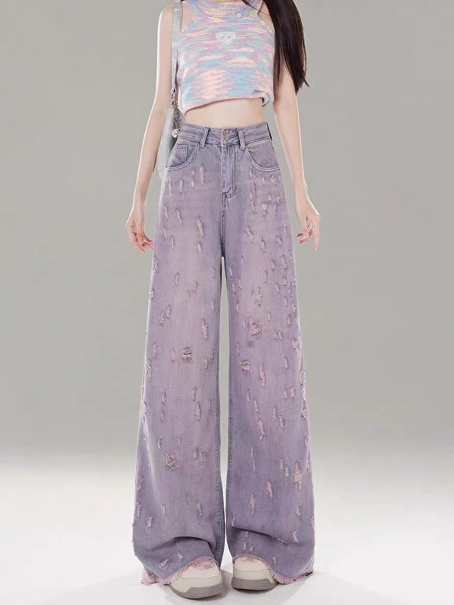 Orchid Breeze High-Waist Street Denim with Wide-Leg Design for a Stylish, Trendy Look