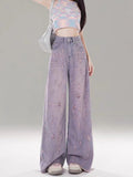 Orchid Breeze High-Waist Street Denim in light lavender with distressed detailing and wide-leg fit