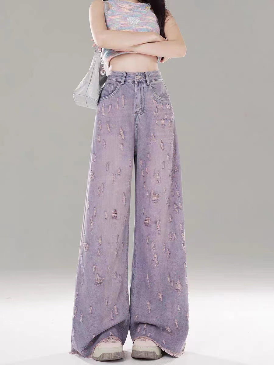 Orchid Breeze High-Waist Street Denim with Wide-Leg Design for Trendy Casual Wear
