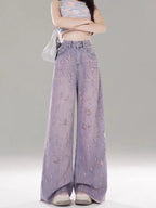 Orchid Breeze High-Waist Street Denim with Wide-Leg Design for Trendy Casual Wear