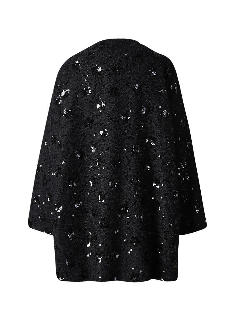 Stylish black Oversize Jacket with Applications featuring a shimmering sequined design for a trendy look