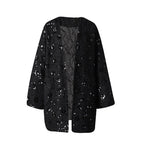 Stylish Oversize Jacket with Applications in black featuring a sequin design for a trendy look
