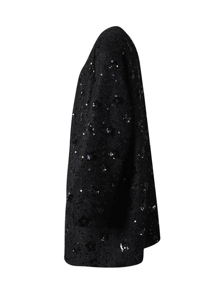 Black Oversize Jacket with Applications featuring a stylish sequined design for a trendy look