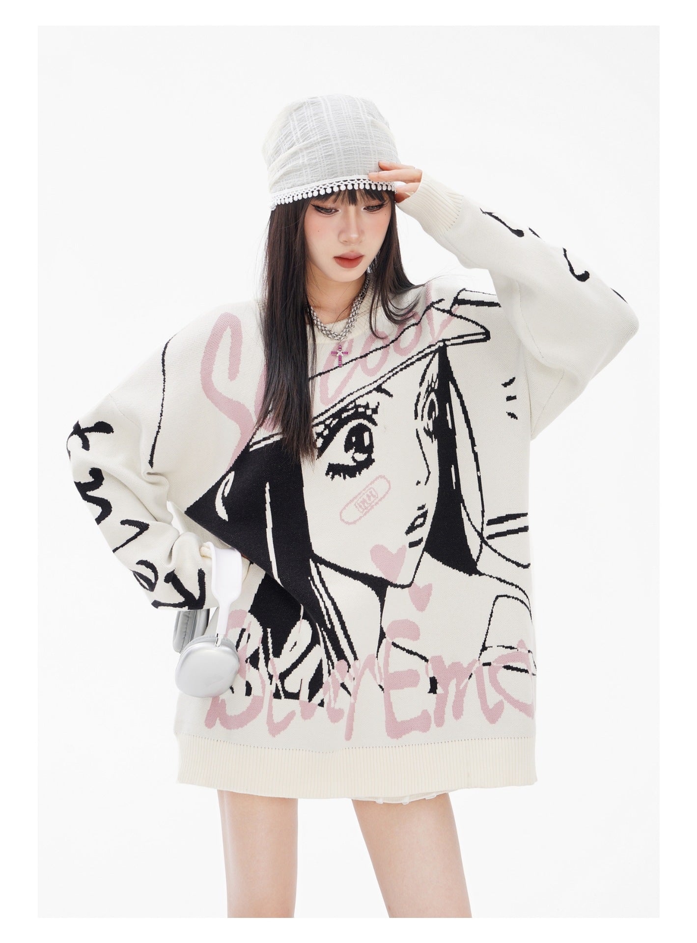 Oversized Anime Sweater featuring playful graphic design and cozy fit for stylish fans
