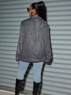Oversized Sequin Cardigan Blazer in gray, featuring a relaxed fit for a stylish, trendy look