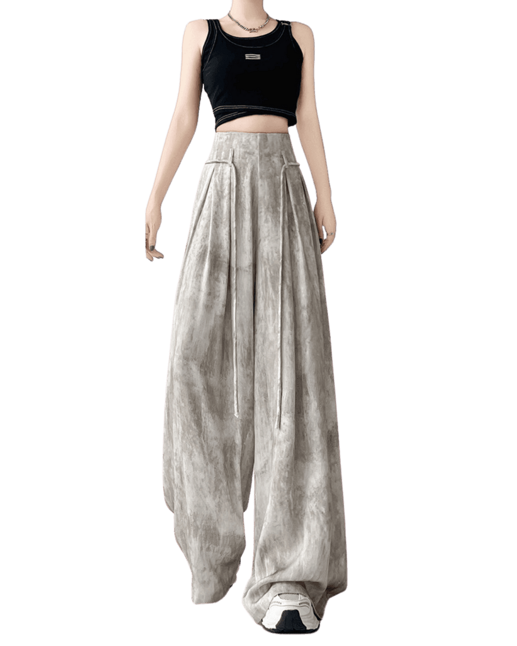 Pantaloni casual wide-leg gri deschis din material fluid, styling lejer pentru sezonul cald